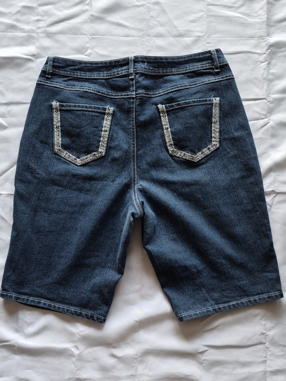 Cato Dark Blue Long Denim Bermuda Shorts with Embroidered Pocket Trim